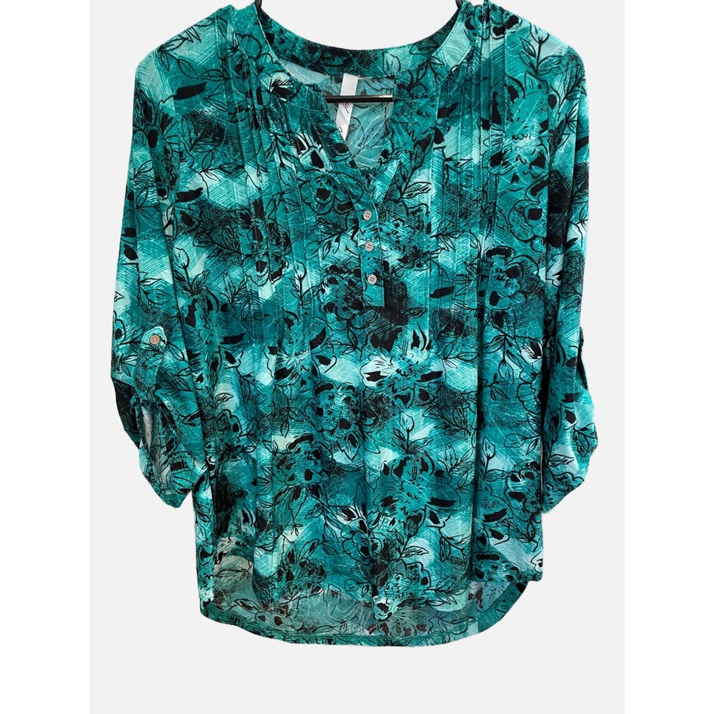 NY Collection Women's 3/4 Roll Tab Sleeve
Knit Y Neck Blouse. Size S. NWOT
